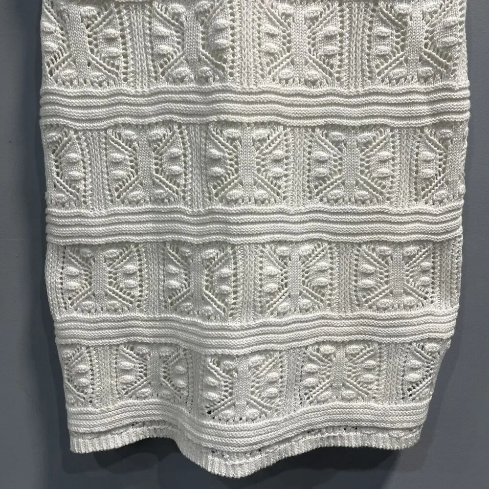 Olive & Oak Ivory Crochet Lined Bodycon Dress Size Large Boho Festival - Picture 3 of 7
